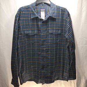 Men's Patagonia Blue Plaid Button Down Organic Cotton Long Sleeve Shirt Large
